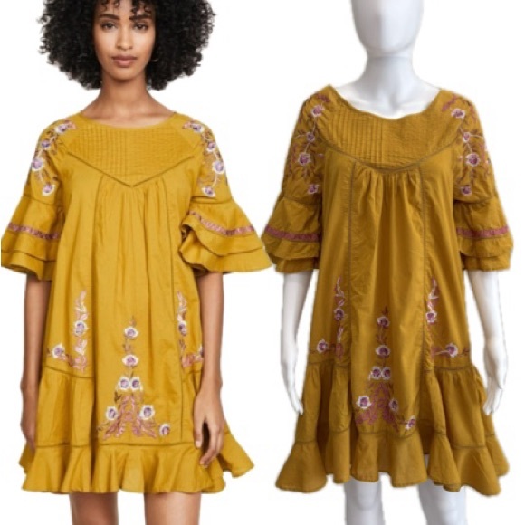 Free People Dresses & Skirts - Free People Pavlo Floral Embroidered Babydoll Dress SIze Small Tiered Ruffle